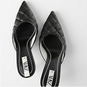 Zara Black Quilted Mules, Size 6